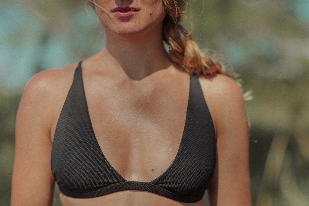 Recycled Textured Triangle Bikini Top- Black